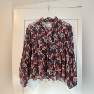 Artizia Wilfred Red and Gray Floral Pleated Blouse XS